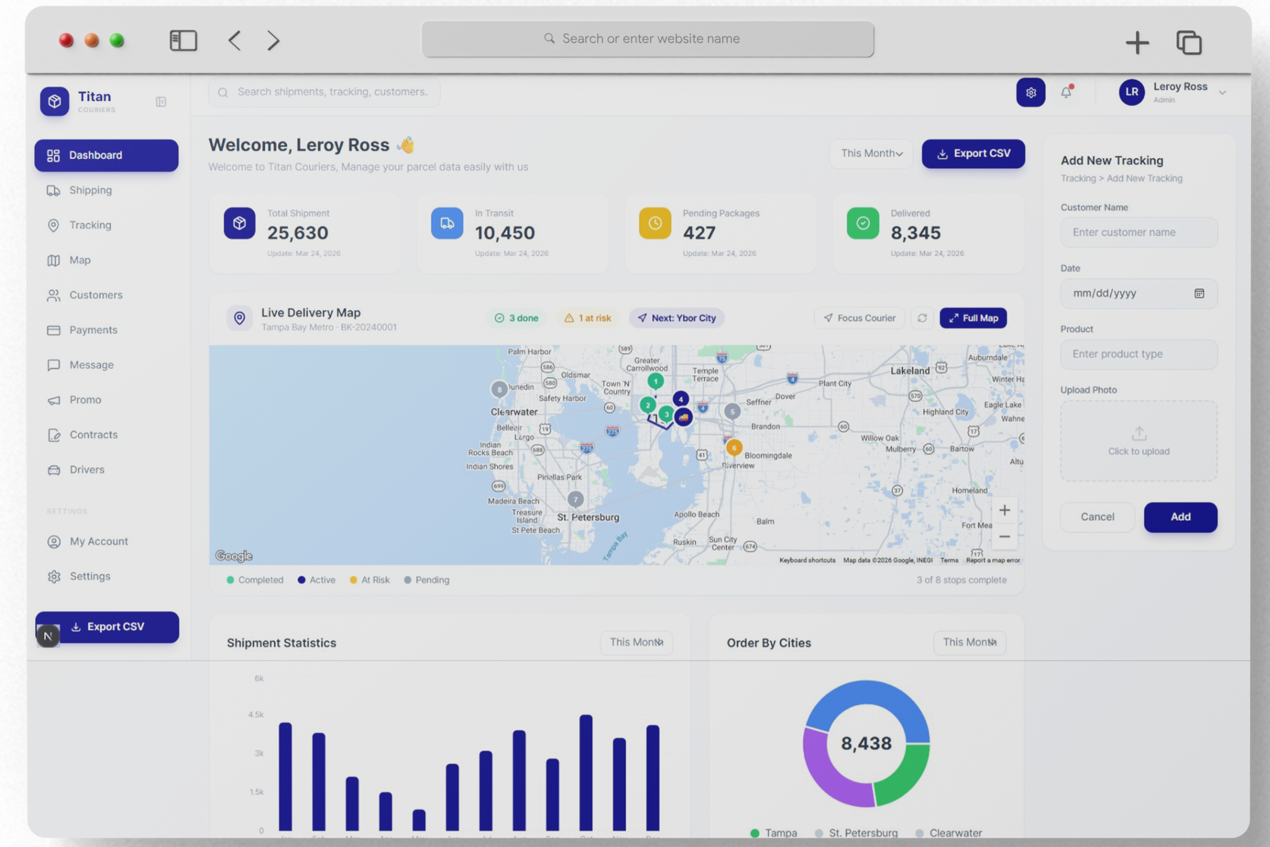 Titan Couriers mobile home screen